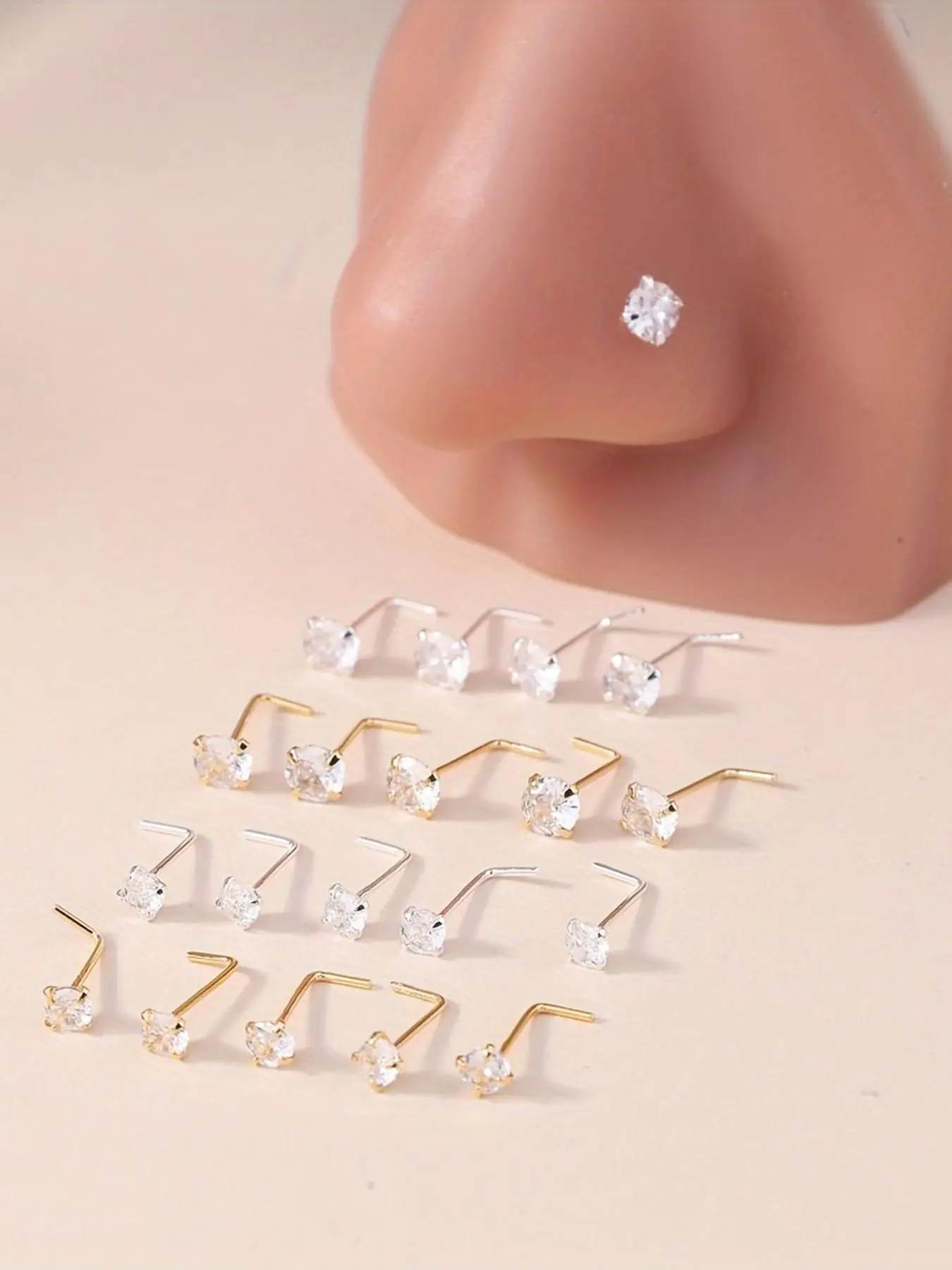 L Shaped Nose Studs, Nose Piercing Jewelry for Women & Men, Chic Body Jewelry, Stainless Steel Body Jewelry for Parties and Daily Wear, Rhinestone Nose Studs