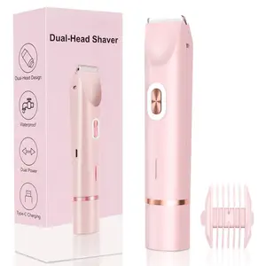 New 2-in-1 Electric Trimmer for  - Dual Head Electric Razor,Waterproof Painless  , Pubic Hair Trimmer for Private Area & Body Hair,Gifts for ,Pink Facial Facial Facial, Bikini Trimmer