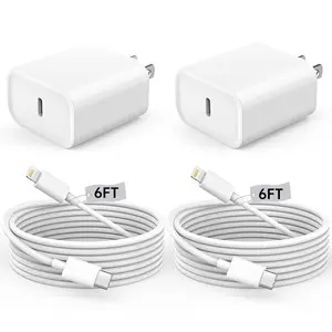 2-Pack 20W Super Fast Charging USB-C Wall Charger Block with 2-Pack 6FT USB-C to Lightning Cable