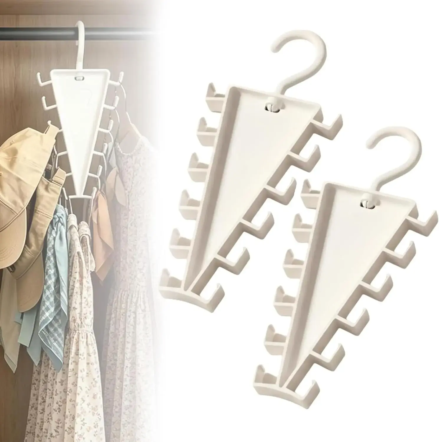Fashion V Shaped Double-Sided Closet Organizer Hanger, 360° Rotatable Space Saving Clothes Hanger Organizer, Multi-Layer Vertical Storage Rack with 12 Hooks for Shirts, Jackets, Pants— No More Slipping Hats or Broken Hangers!