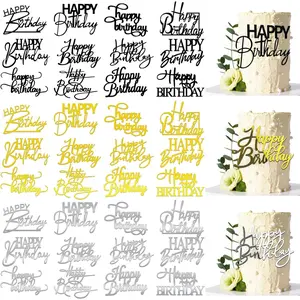 36 pcs happy birthday cake toppers mirror acrylic cake topper side cake decorations cake inserts cake decorating supplies cupcake toppers for birthday party cake desserts pastries 12 styles 3 colors