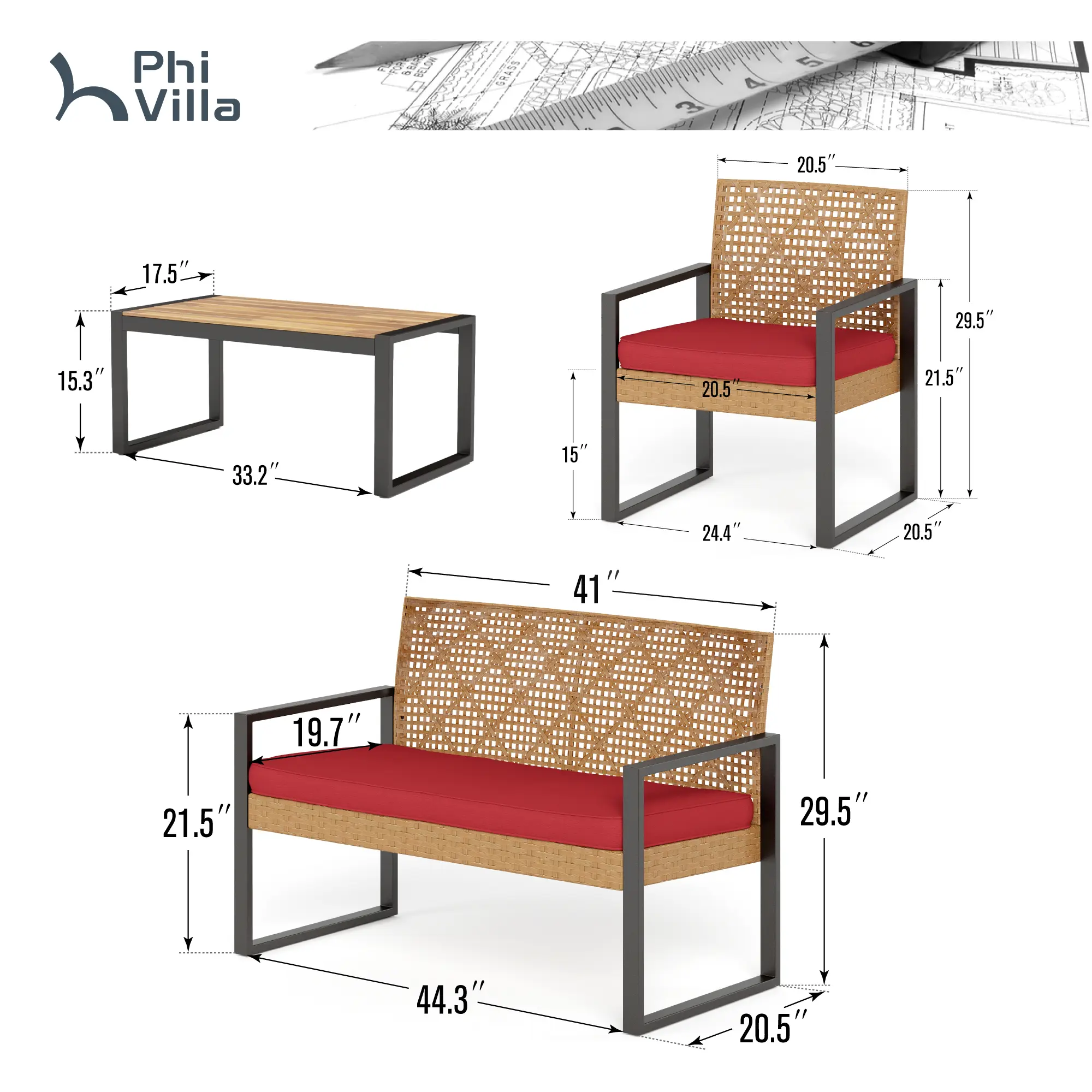 Yellow Rattan & Red Cushion