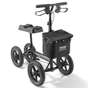 VEVOR Folding Knee Scooter, Aluminum Steerable Knee Walker with Height-Adjustable Handlebar Knee Pad, 12 All-Terrain Wheels, Dual Brakes, Leg Recovery Scooter for Broken Ankle Foot Injuries, 350LBS, Aluminum Frame