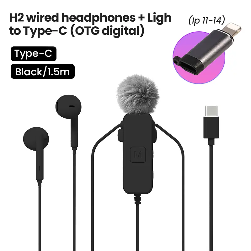 Bluewow USB-C Wired In-Ear Earbuds with Digital Sound Card, Karaoke Monitoring, Voice Changer - Type-C Jack Wired In Ear Headphones for Live Streaming, Studio-Quality Recording (Connector-Integrated, Not Water Resistant), Black Headset With Usb-C To Light