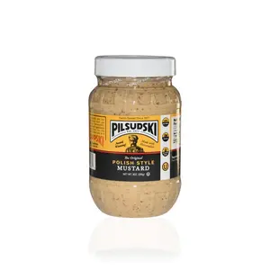 Pilsudski Polish Style Mustard with Horseradish - All Natural, Gluten Free, Vegan & Kosher - 9 oz Jar - Traditional Polish Flavor