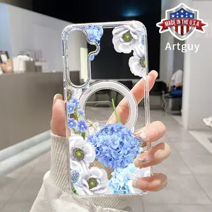 Magnetic Phone Case for Samsung Galaxy S24 Plus S23 FE S25 Ultra  Ultra S22+ Blue Hydrangea Pattern TPU Shockproof Anti-Scratch Stylish Smartphone Cover