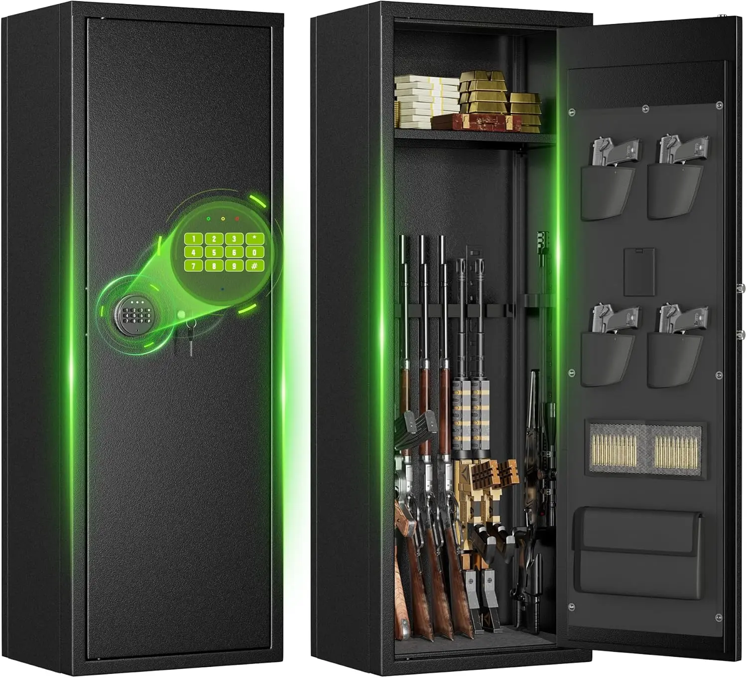 Greenvelly 14-16 Gun Safe for Rifles and Pistols, Rifle Safe with Keyboard Lock, Gun Cabinet for Rifles and Shotguns, Quick Access Fireproof Gun Safe with Pocket and Gun Rack for Home, Black