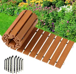 Wooden Garden Pathway Pavers for Outside,8.5FT Roll Out Walkway Widened Plank Non-Slip Outdoor Patios Walkway Straight Path with 8 Stakes, Garden Lawn Boardwalk Backyard Walkway, Natural Color