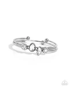 Prolific Patron - White Gem Silver Bangle Bracelet Set - Paparazzi