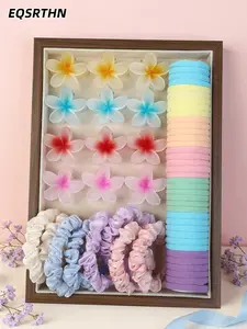 70pcs Macaron color flower theme hair accessories set, including gradient flower hairpin, color large intestine hair ring and rainbow basic hair rope, the overall style is fresh and sweet, with a lively feeling of spring and summer ~ travel companion gift