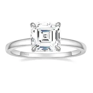 EAMTI 2.5CT 925 Sterling Silver Engagement Rings Asscher Cut Cubic Zirconia CZ Wedding Promise Rings for Her Stunning Wedding Bands for Women