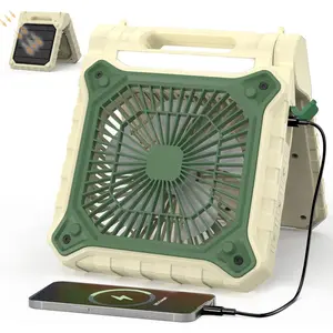 10.2 Inch Solar Camping Fan with Light- Rechargeable  Operated Fan, 38H Run Time, 3 Speed, 6H Timer, SOS Signal, Portable Desk Fan for Camping Fishing RV Trips Hurricane Power Outage
