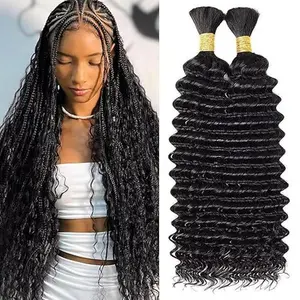 Deep Wave Human Hair Bundles 16 Inch Deep Curly Hair Bundles  Unprocessed Human Hair Deep Wave Bundles Hold Curls Thick and Soft Hair Extensions Natural Black Color