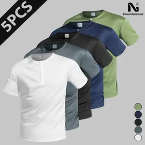 Men's Henley Neck Short Sleeve Button Placket Slim Fit T Shirts, Breathable Lightweight Soft Fabric Men’s Clothing, Versatile for Casual Gym & Warm Weather Wear