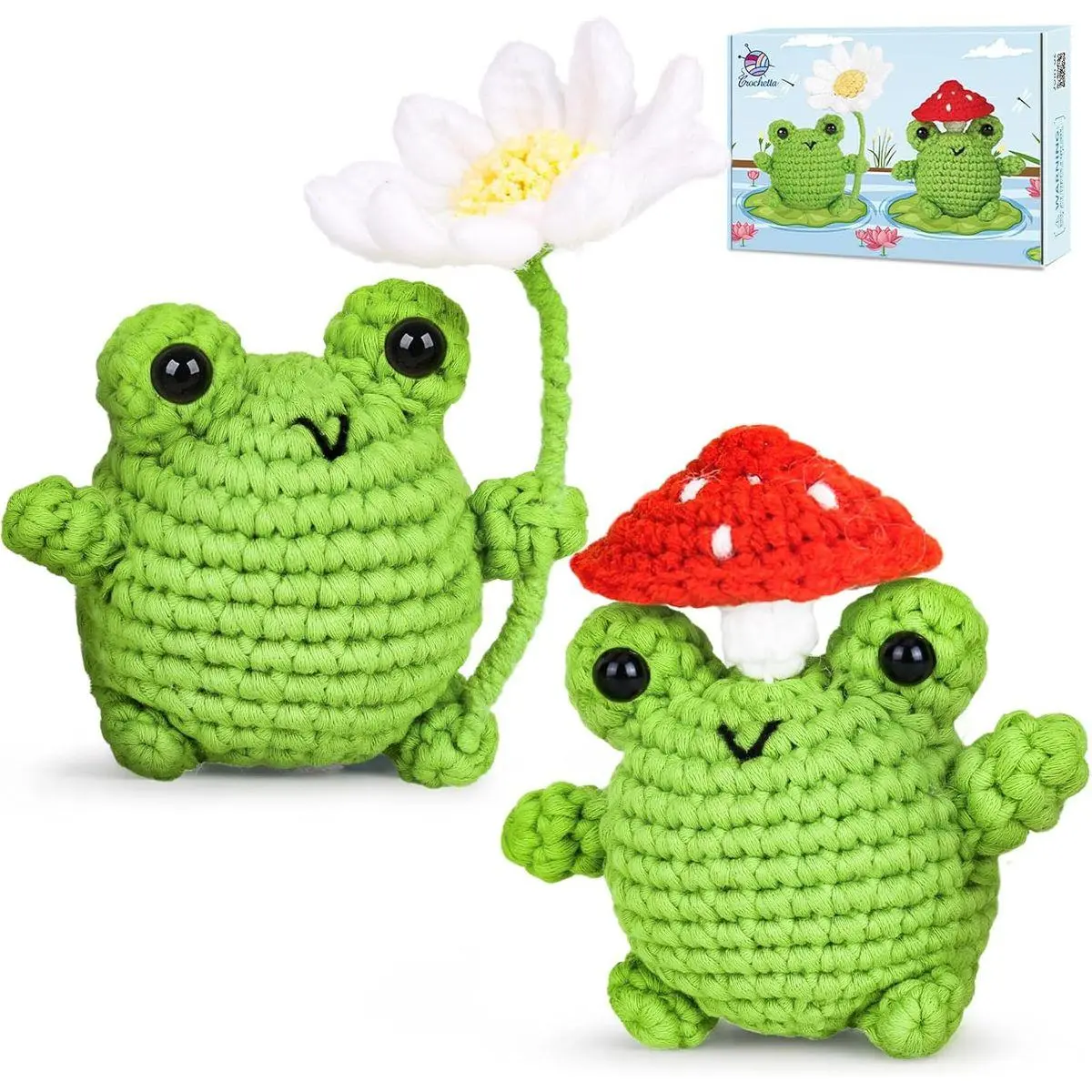Crochet Kit for Beginners, Beginner Crochet Animal Kits for Adults with Step-by-Step Video Tutorials, DIY Knitting & Crocheting Craft Hobbies Supplies, 2 Pack Frog Amigurumi(40%+ Yarn)