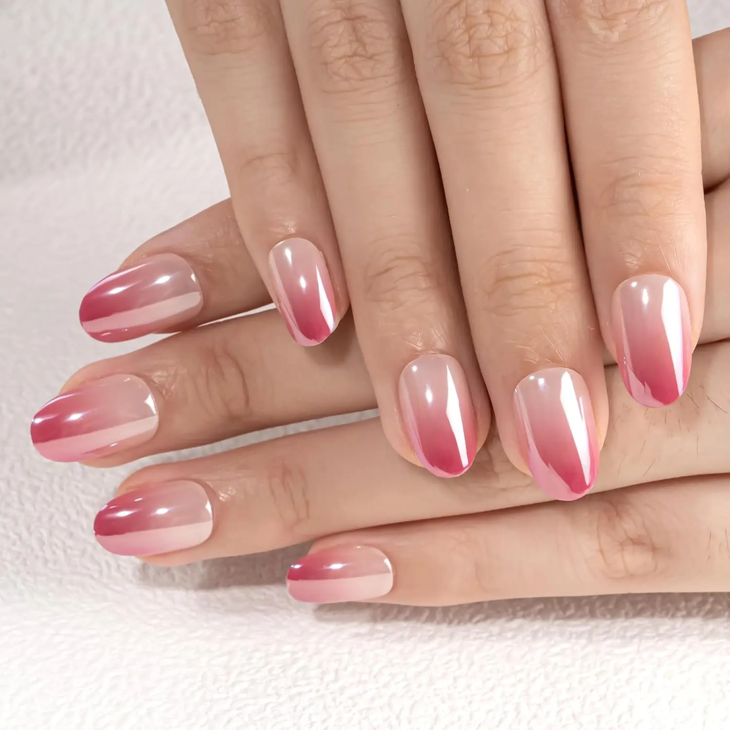 Soft Gel Press On Nails Kit - 30pcs Full Cover False Gradient Red High-Shine Chrome Nail Tips Designs, Fake Nail with Nail Glue - Easy Application Nail Accessories for Women