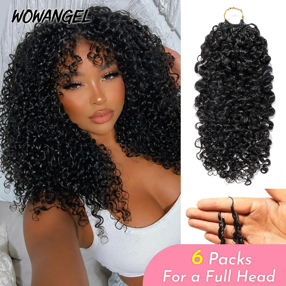 [Buy 5 Get 1 Free] Burmese Curly Invisible Miracle Knots Feather Crochet Human Hair Extensions Real Human Hair Braids Knotless Pre-Separated Lightweight Reusable with String for Black Women WOWANGEL