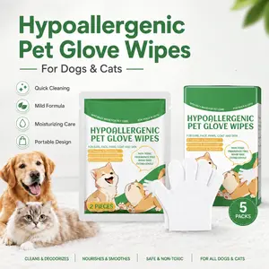 40Pcs Pet Disposable Dog Grooming gloves Wipes - Natural, Hypoallergenic, No-Rinse Mess-Free Grooming Wipes with Fermented Oils for Hair Removal, Sticky Hair Control, Deodorizing, Skin Moisture, Paw Care, Outdoor Use