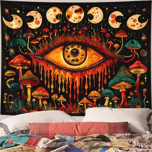 Mushroom & Eye Pattern Tapestry, 1 Count Abstract Eye Tapestry, Leaf Plant Tapestry, Retro Moon Phase Tapestry, Room Wall Hanging, Home Bedroom Decor, Vintage Room Decor, Decor, Decoration, Bedroom, Wall Tapestries
