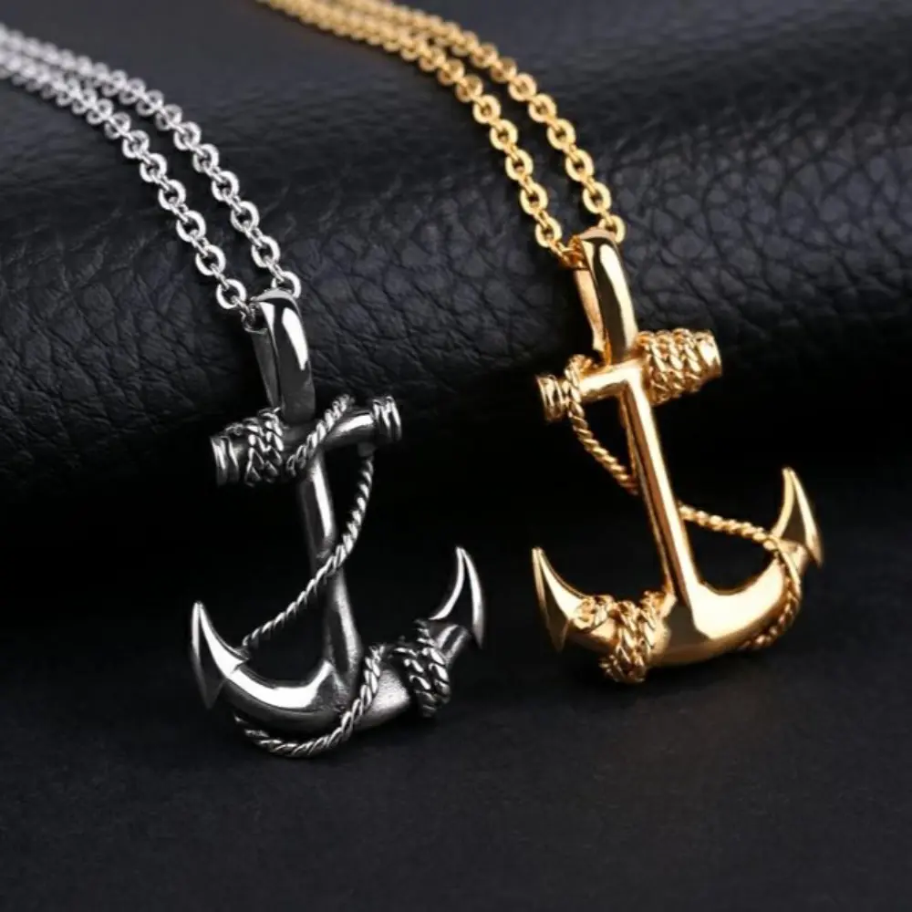 Men's Chain Necklace with Punk Style Anchor Pendant in Stainless Steel, Fade-Resistant for Daily Wear & Parties, Stainless Steel Jewelry, Boat Anchor, Chain & Link, Anchor Shape