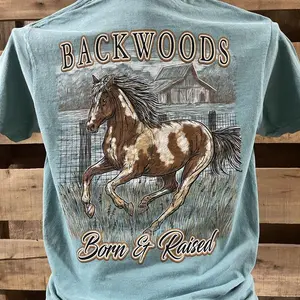 Comfort Colors Backwoods Born & Raised Horse Shirt, Western Country Horse Graphic Tee, Rustic Cowboy Comfort Colors T-Shirt, Farm Life Southern Shirt