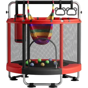 55" Trampoline for  with Enclosure, 440lbs Capacity Indoor & Outdoor  Trampoline with Adjustable Gymnastics Bar & Toys, for Boys & Girls