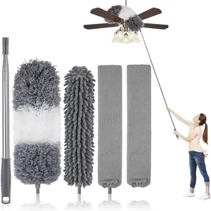 Microfiber Feather Duster Kit with Extension Pole (30–100") – Bendable Washable Heads, Extendable Dusters for Cleaning Ceiling Fan, High Ceiling, Blinds, Furniture & Cars