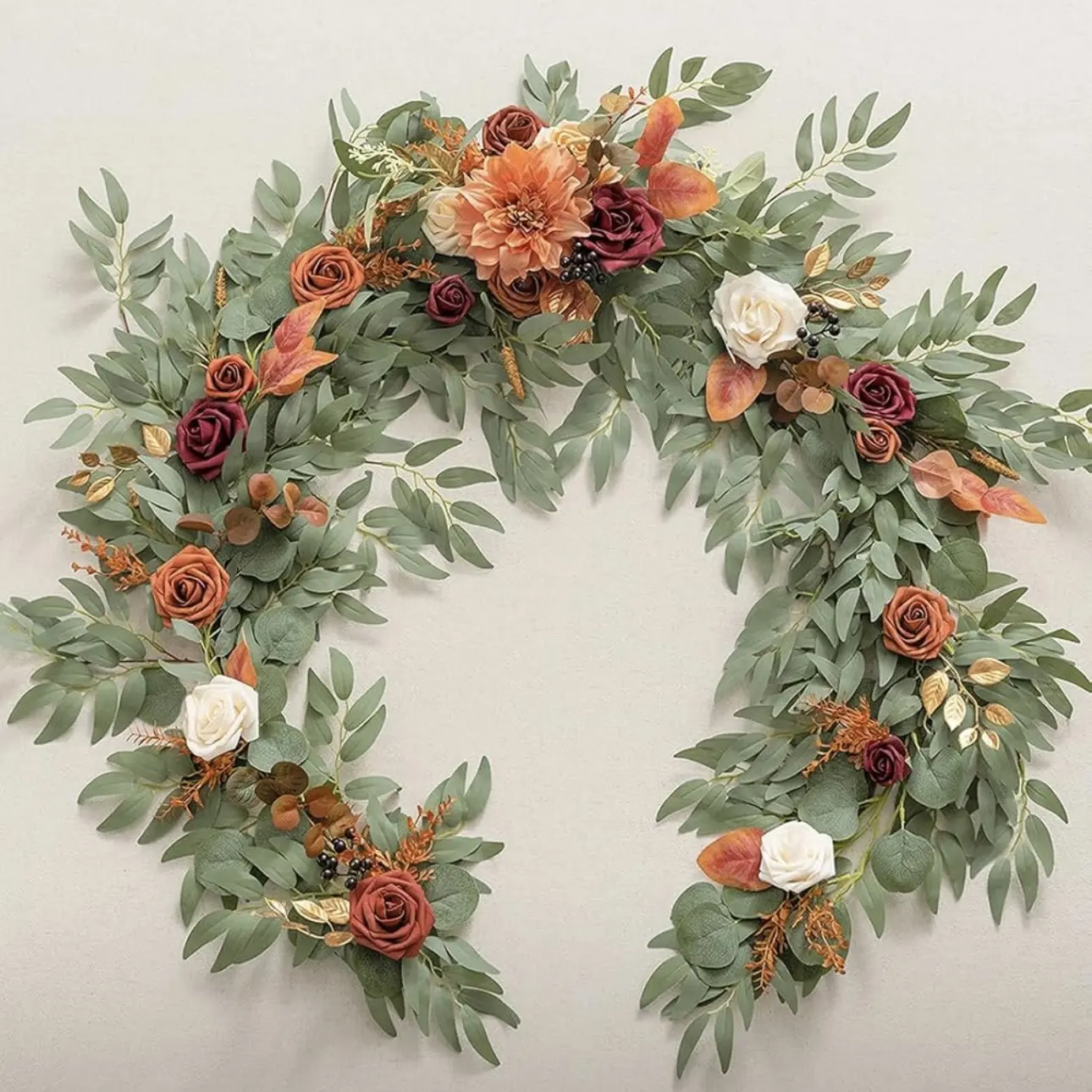 6FT Artificial Eucalyptus & Rose Leaf Floral Vines Garland, Flexible Mountable Festive Decor, Wedding Sweetheart Table & Mantle Ornament, Multiple Colors Available, Mixed Flowers