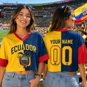 Custom Ecuador Soccer Crop Top Jersey, Ecuador Jersey with Name, Yellow Soccer Shirt, Ecuador Fan Gift PZW