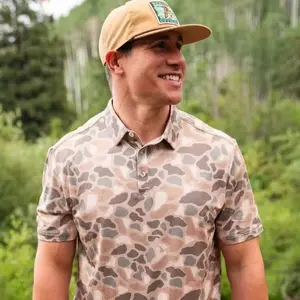Pintail Camo Performance Polo Shirt for Men Duck Hunting Pattern Breathable Outdoor Outfit Tee