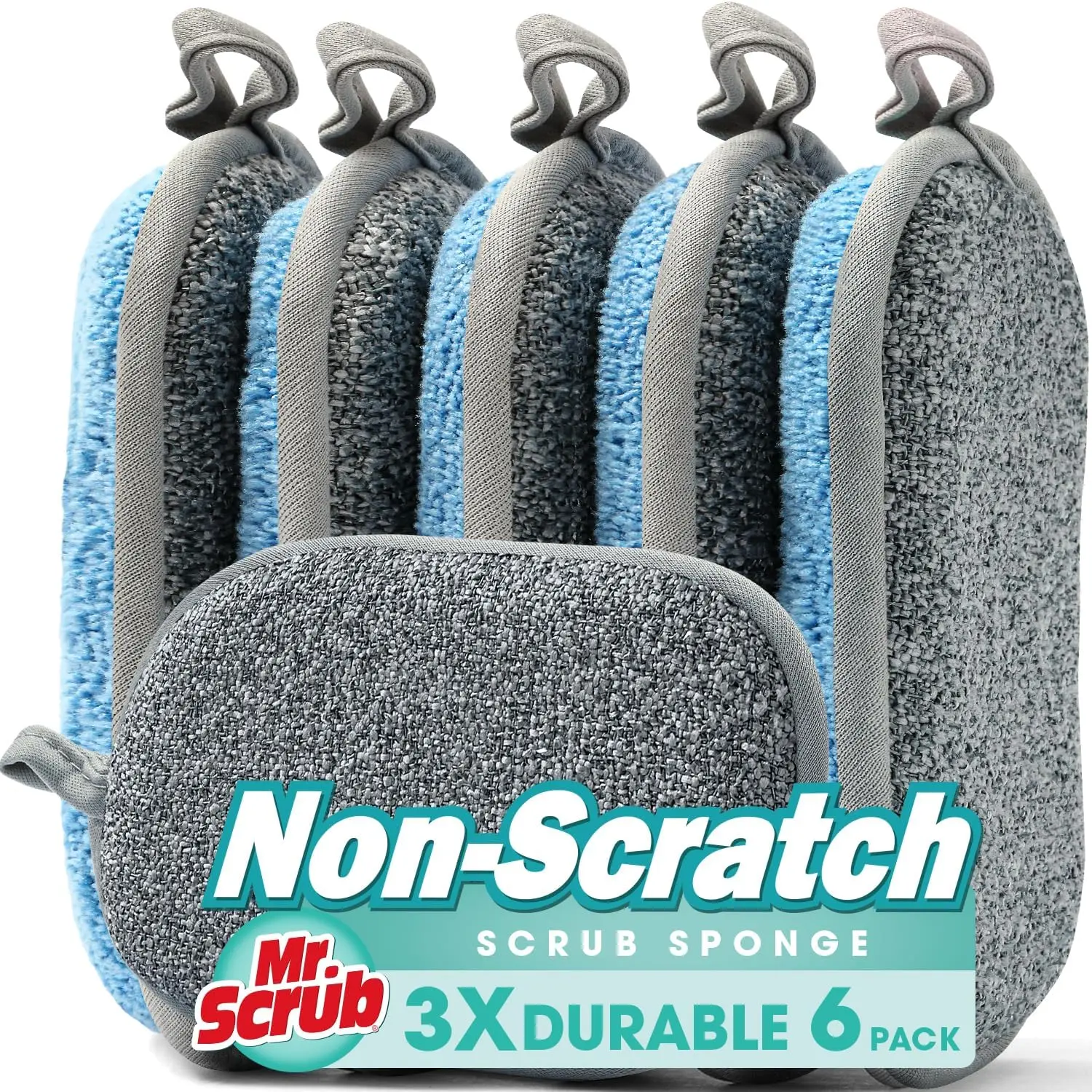 Sponges Kitchen Dish Sponge for Washing Dishes Cleaning Kitchen, All-Purpose, 6 Pack, Non Scratch, Rough Scrubbers Side for Non-Stick Cookware, Soft Microfiber Scrub Side for Dishes