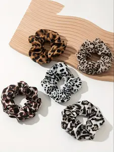 5pcs Women's Leopard Print Hair Ties Scrunchie, Multicolor Vintage Casual Hair Bands for Ponytail and Braids, Daily Use Accessories