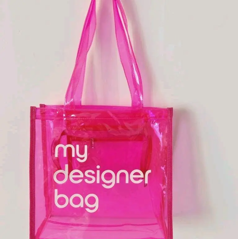 My Designer Bag - Stylish Brown Tote with Transparent Design & Zipper Closure for Security - 12x12x5 inches - Includes Inside Pouch - 11" Long Handle - Practical & Organized