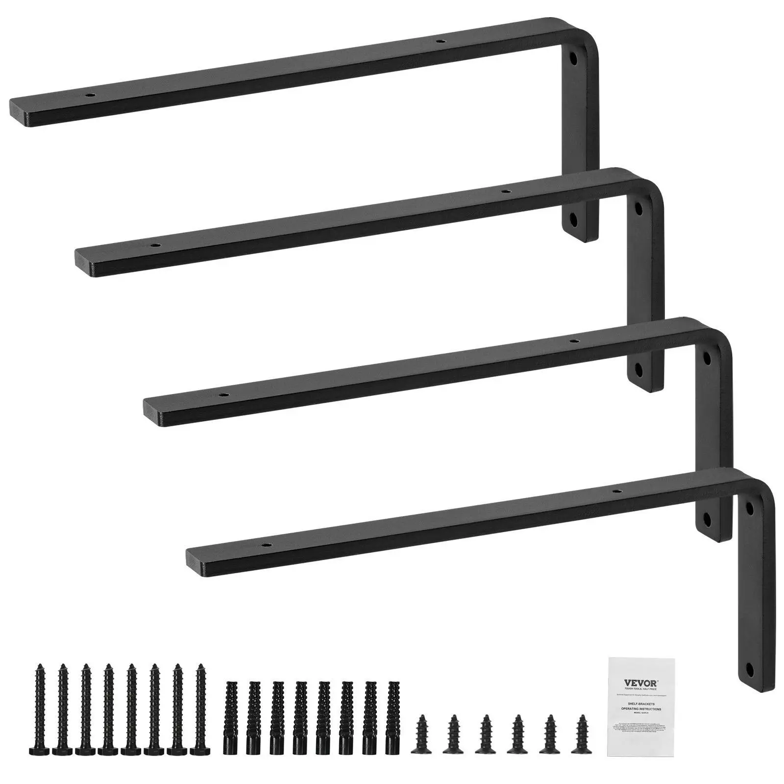VEVOR Wall-Mount Cast Iron Adjustable Shelf Brackets, 16x6 in 4 Pcs, 10mm Thick Matte Black L-Shape Steel Shelf Mount Hardware, 160 lbs Load Capacity Decor Fasteners (Back to School)#SohoChic