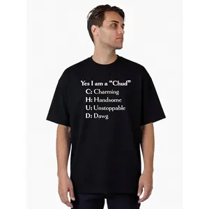 Men's Round Neck Short-Sleeve Cotton T-Shirt - Unisex Fashion Clothes with Chud Acronym Meme Design, Casual Streetwear for Beach Wear