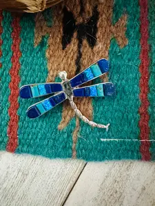 Handcrafted Sterling Silver and Multi Stone Inlay Dragonfly Brooch