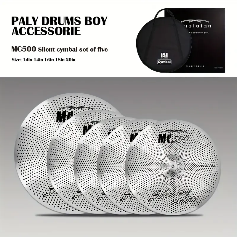 Volume Silent Cymbal Set | silvery 5pcs Low Volume Cymbals | Perfect for Practice And Rehearsal | Includes Portable Cymbal Bag