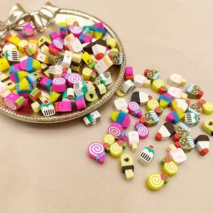 500pcs/set Cartoon Soft Pottery Loose Beads Mixed Ice Cream Cake Ice Cream Candy Clay Beads For Necklace Bracelet Beaded Earrings
