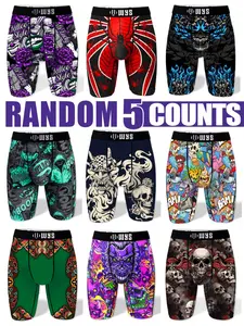 Men's Long Briefs Set of 5, Multicolor Random, Halloween Prints, Skull Spider Money, Sports Underwear, Moisture Wicking, Quick Dry, Performance Boxer Briefs
