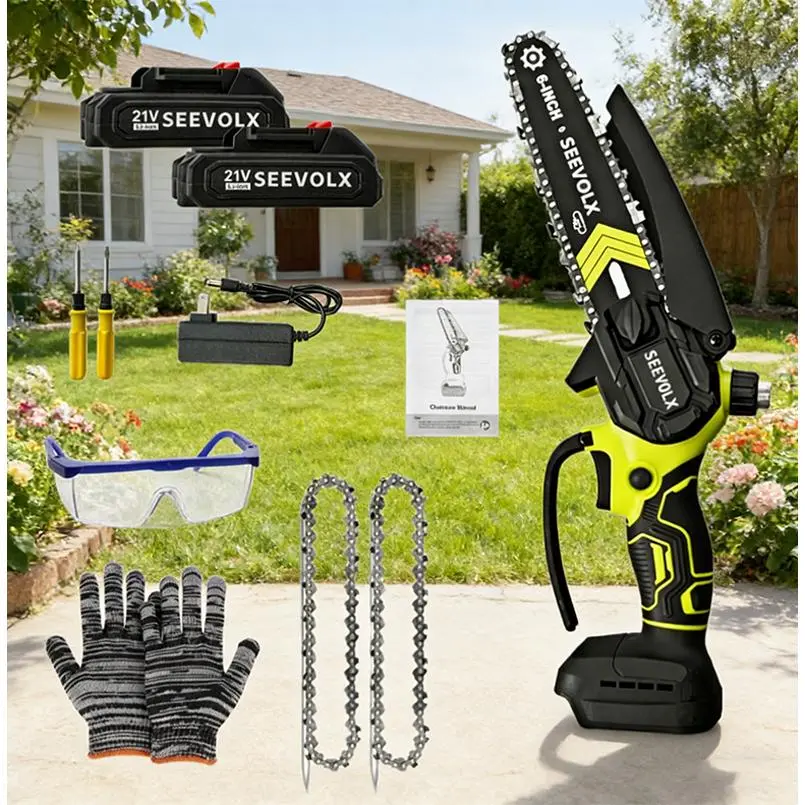 1500mAh Brushless Mini Chainsaw by SEEVOLX, Portable Cordless Electric Handheld Chainsaw for Tree Pruning, Gardening, Wood Cutting & Camping, User‑Friendly for Seniors & Women, Holiday Gift Choice