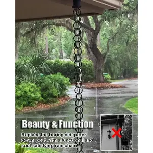 1pc Black Round Ring Rain Chain, Decorative Iron Rain Chain Guard, Powder Coated Aluminum, Hand Assembled, for Gutter Protection, Outdoor Water Drainage, Durable and Stylish Design, Patio Decor, Modern Aesthetic,Patio Decorato