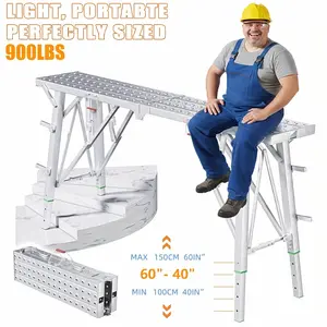 Adjustable Height Folding Work Platform Portable Step Stool, High-Strength Load Capacity 900 Lbs, Suitable for Various Complex Sites, Ideal for Renovation, DIY, RV Cleaning, Painting, Wall Decoration, Etc.