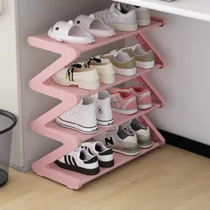 4 Layer Z-Shaped Shoe Organization Rack, Durable Plastic, Tool-Free Assembly, Floor Installation for Living Room, Bedroom, Entryway, Stackable Storage Solution
