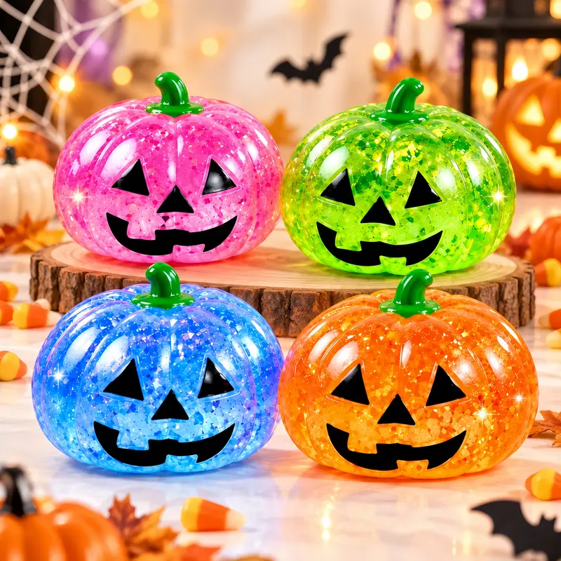 2/4Pcs Halloween Jack O' Lantern Squishy Fidgets, Slow-Rising Glitter Maltose-Filled Kawaii Soft Squeeze Squishies, Healing Decompression Squeeze Balls Sensory Toy, Kids Birthday Gift Party Favor