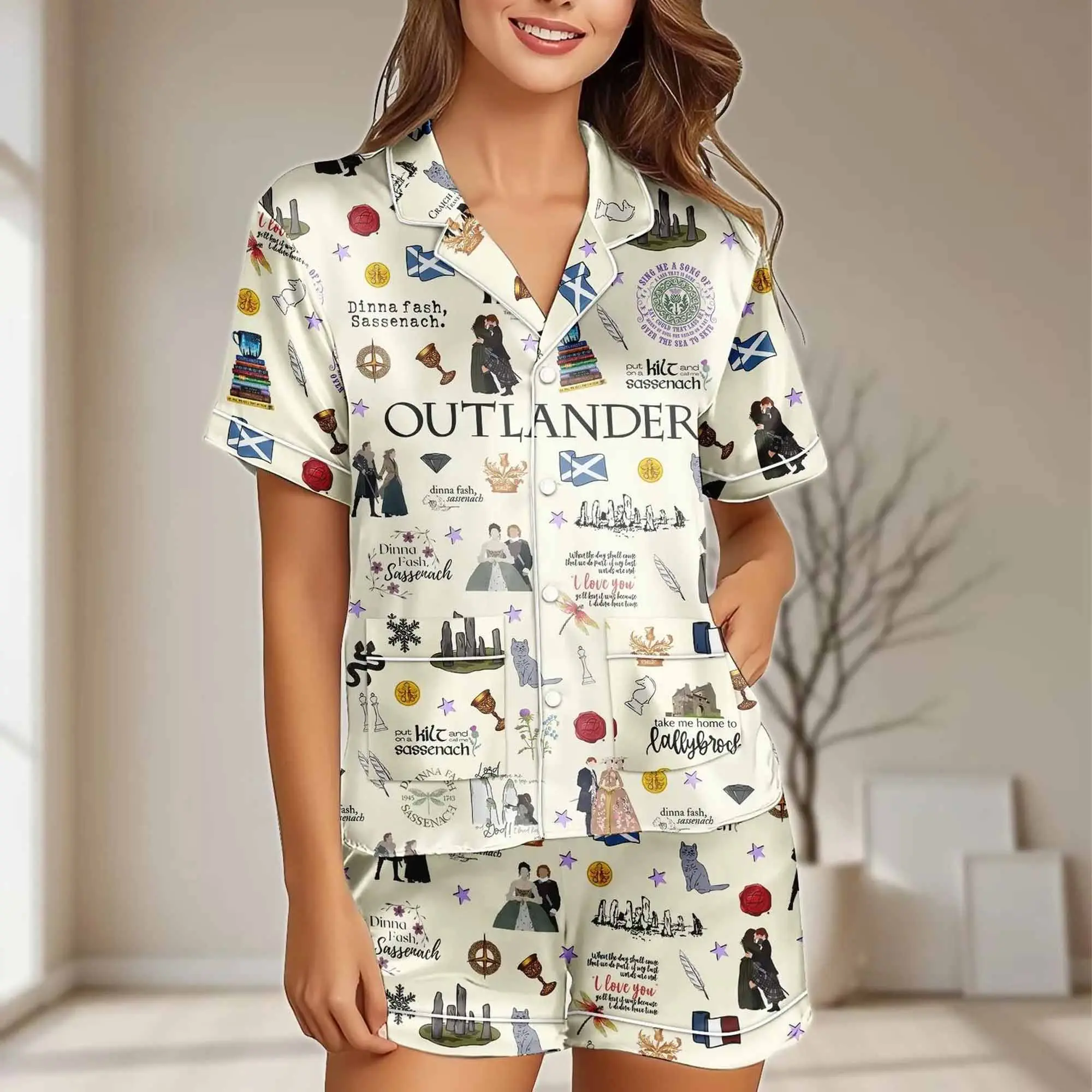 Outlander Lallybroch Satin Pajamas, TV Series Women Pajamas, Bridesmaids Matching Sleepwear, Fraser's Ridge Pjs Set, Bridal Party Gifts