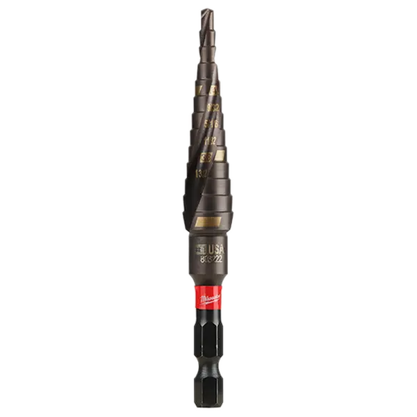 Milwaukee 48-89-9241 SHOCKWAVE Impact Duty Step Drill Bit Tool - 1/8-in to 1/2-in #1 Spiral Drill Bit with Rapid Strike Tip, Shockzone™ Body