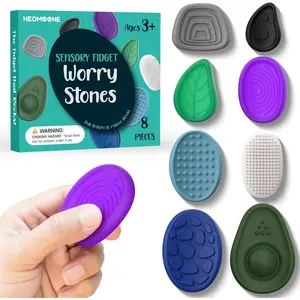 Fidget Toys Adults Sensory Stone: 8 Pack Textured Worry Stones for ADHD Kids Calming Down-Soothing Sensory Toys for Anxiety Relief-Mini Desk Toys for Calm Down-Student Classroom Prizes Fidget ToysDEVG