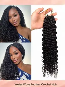 Water Wave Curly 30g Human Crochet Hair for Women, 12-24 Inch 100% Remy Human Hair, Pre-Separated Invisible Miracle Knots Boho Feather Crochet Human Hair Extensions, Natural Black 1B#