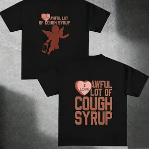 FEEGO Men's 180gsm Cotton T-Shirt with "I Love Terrible Cough Syrup" Graphic Print - Dark Casual Short Sleeve Round Neck Tee, Breathable & Comfortable for Casual Attire, Machine Washable graphic  tee