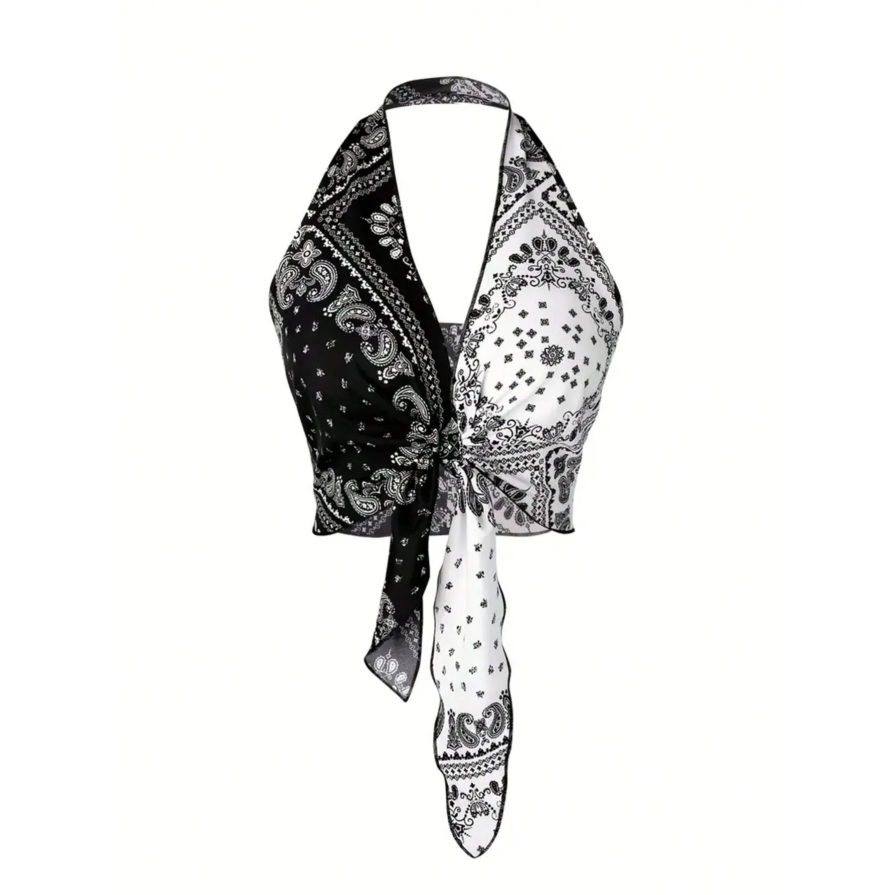 Scarf Print k Tie Front Halter Top for Women